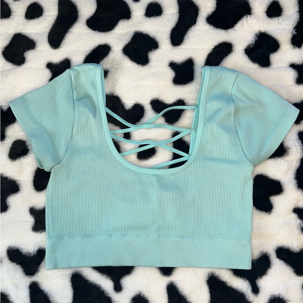 Aerie Light Blue Ribbed Cropped Top